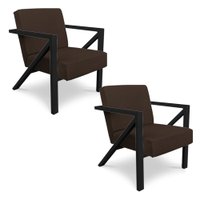 Kit 2 Poltronas Para Sala de Estar Angel Corano Marrom Base Metálica Preta - Pallazio