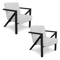 Kit 2 Poltronas Para Sala de Estar Angel Corano Branco Base Metálica Preta - Pallazio