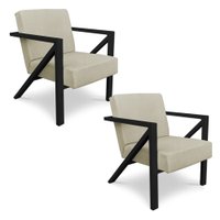 Kit 2 Poltronas Para Sala de Estar Angel Corano Bege Base Metálica Preta - Pallazio