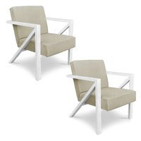 Kit 2 Poltronas Para Sala de Estar Angel Corano Bege Base Metálica Branca - Pallazio