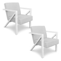 Kit 2 Poltronas Para Sala de Estar Angel Corano Branco Base Metálica Branca - Pallazio
