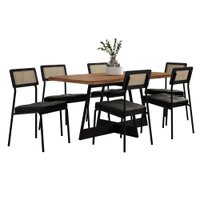 Conjunto Sala de Jantar Filadélfia 6 Cadeiras Carraro Grafite/Preto/Nogal