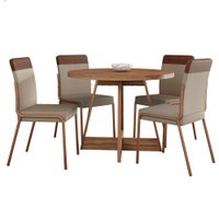 Conjunto Sala de Jantar Déli 4 Cadeiras Carraro Areia/Rose/Nogal