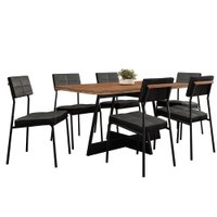 Conjunto Sala de Jantar Loanda 6 Cadeiras Carraro Grafite/Preto/Nogal