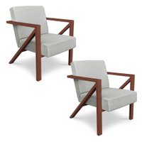 Kit 2 Poltronas Para Sala de Estar Angel Linho Cinza Base Metálica Cobre - Pallazio