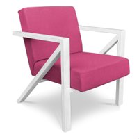 Poltrona Para Sala de Estar Angel Corano Rosa Base Metálica Branca - Pallazio