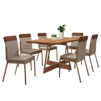 Conjunto Sala de Jantar Paris 6 Cadeiras Carraro Areia/Rose/Nogal Conjunto Sala de Jantar Paris 6 Cadeiras Carraro Areia/Rose/Nogal