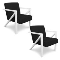 Kit 2 Poltronas Para Sala de Estar Angel Corano Preto Base Metálica Branca - Pallazio