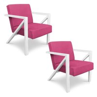 Kit 2 Poltronas Para Sala de Estar Angel Corano Rosa Base Metálica Branca - Pallazio
