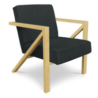Poltrona Para Sala de Estar Angel Veludo Boucle Grafite Base Metálica Dourada - Pallazio