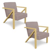 Kit 2 Poltronas Para Sala de Estar Angel Veludo Boucle Rosa Bebê Base Metálica Dourada - Pallazio