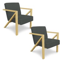 Kit 2 Poltronas Para Sala de Estar Angel Veludo Boucle Cinza Base Metálica Dourada - Pallazio