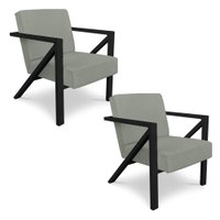Kit 2 Poltronas Para Sala de Estar Angel Veludo Boucle Bege Gelo Base Metálica Preta - Pallazio