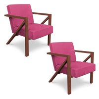 Kit 2 Poltronas Para Sala de Estar Angel Corano Rosa Base Metálica Cobre - Pallazio