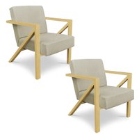 Kit 2 Poltronas Para Sala de Estar Angel Corano Bege Base Metálica Dourada - Pallazio