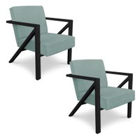 Kit 2 Poltronas Para Sala de Estar Angel Veludo Boucle Verde Sage Base Metálica Preta - Pallazio