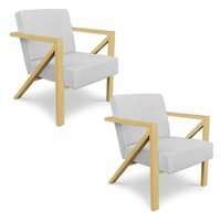 Kit 2 Poltronas Para Sala de Estar Angel Corano Branco Base Metálica Dourada - Pallazio