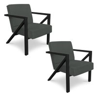 Kit 2 Poltronas Para Sala de Estar Angel Veludo Boucle Cinza Base Metálica Preta - Pallazio