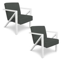 Kit 2 Poltronas Para Sala de Estar Angel Veludo Boucle Cinza Base Metálica Branca - Pallazio