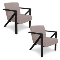 Kit 2 Poltronas Para Sala de Estar Angel Veludo Boucle Rosa Bebê Base Metálica Preta - Pallazio