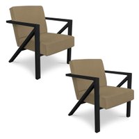 Kit 2 Poltronas Para Sala de Estar Angel Veludo Boucle Marfim Base Metálica Preta - Pallazio