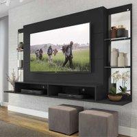 Painel TV 60" c/ Espelho e Prateleiras de Vidro Nairóbi Multimóveis Preto
