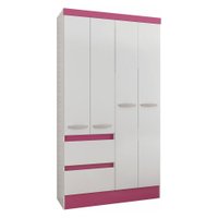 Guarda-Roupas 4 Portas 2 Gavetas com Rodapé Multimóveis CR35135 Branco/Rosa