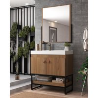 Gabinete Banheiro 79cm com Cuba e Espelheira Multimóveis CR10108 Noce