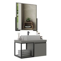 Gabinete Banheiro 80cm com Cuba e Espelheira Multimóveis CR10107 Cimento