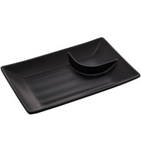 Kit 30 Pratos para Sushi com Molheira Melamina Pretos 19x12,5cm Lyor Tóquio Retangulares