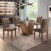 Mesa de Jantar 4 Lugares Classic/Vitória com Vidro Chocolate/Animale Marrom 616193
