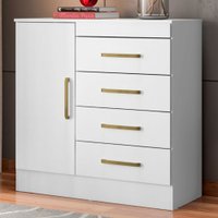 Cômoda Montevidéu 1 Porta 4 Gavetas Flex Branco/Rosa - 621248