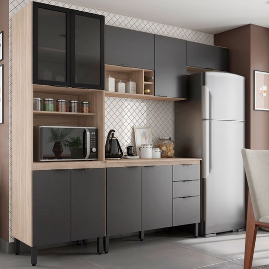 Cozinha Completa Firenze 10 Portas 2 Gavetas Avena Touch/Grafito 621275
