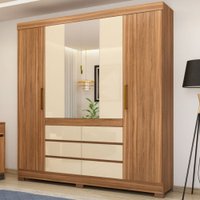 Guarda-Roupa Casal Cádis 4 Portas 6 Gavetas com Espelho Amêndola Touch/Off White 621289