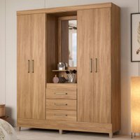 Guarda-Roupa Solteiro Pérsia 4 Portas 3 Gavetas com Espelho - 621297