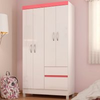 Guarda-Roupa Lótus 4 Portas 2 Gavetas Flex Branco/Rosa - 621299