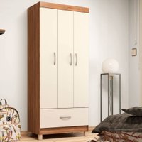 Guarda-Roupa Solteiro Prince 3 Portas 1 Gaveta Amêndola Touch/Off White