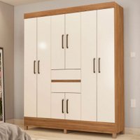Guarda-Roupa Solteiro Munique 8 Portas 2 Gavetas Amêndola Touch/Off White  - 621340