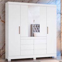 Guarda-Roupa Casal Cádis 4 Portas 6 Gavetas com Espelho Branco 621351