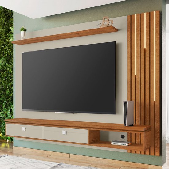 Painel para TV Até 80 Polegadas Hanôver com Led 2 Gavetas 1 Prateleira Off White/Naturalle  - 622539