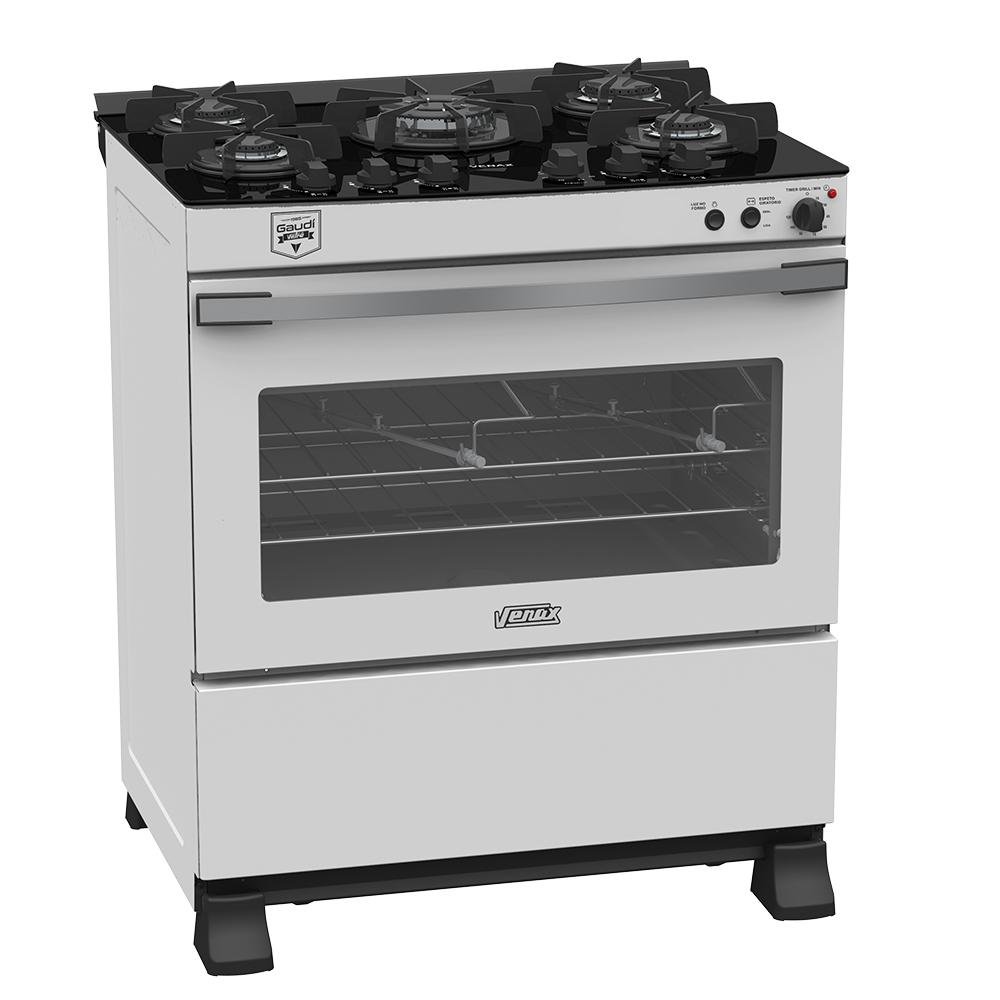 Fogão 5 Bocas Venax Gaudi Vetro Vitreo Branco Mesa em Vidro - 220v - 22214