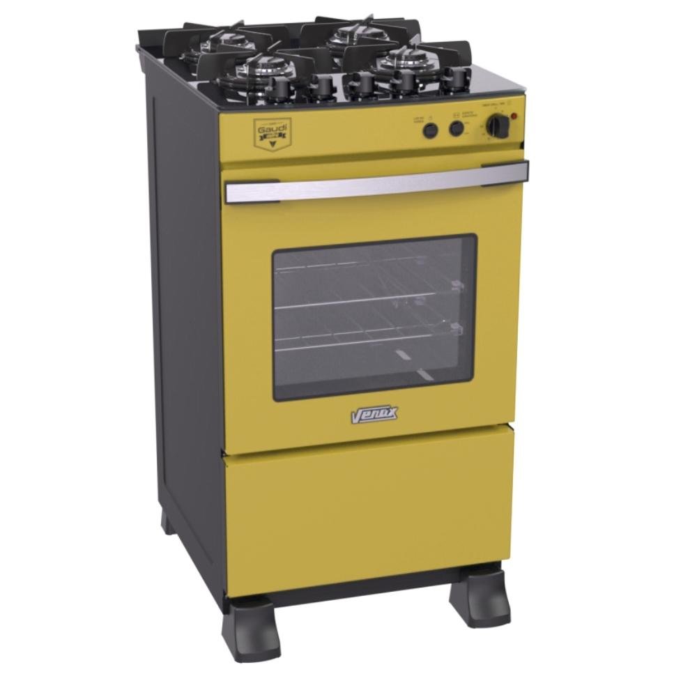Fogão 4 Bocas Venax Gaudi Vetro Vitreo Amarelo Mesa em Vidro - 220v - 22166