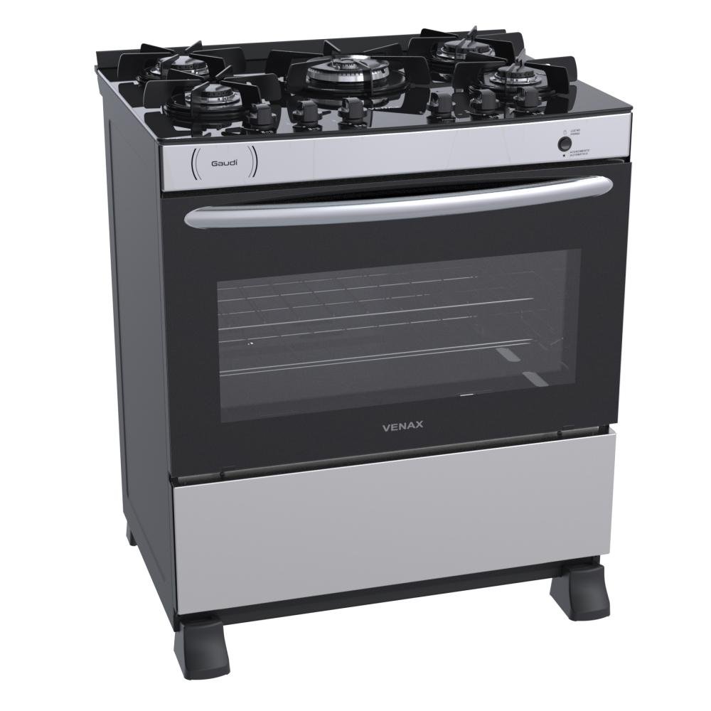 Fogão 5 Bocas Venax Gaudi Vetro Vitreo Inox Mesa em Vidro - Bivolt