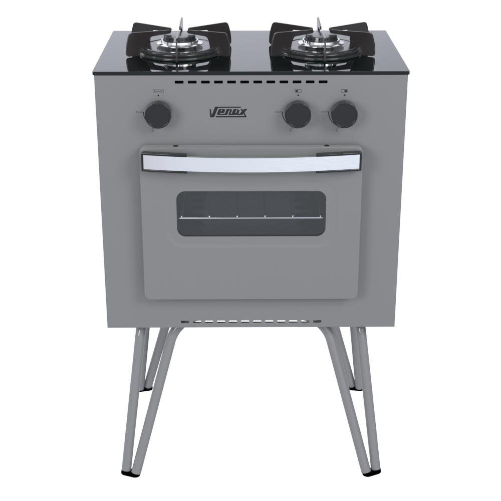 Fogão 2 Bocas Venax Mini Cook Grafite Mesa em Vidro