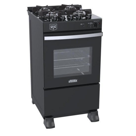 Fogao a Gas 4 Bocas Venax Gaudi Vetro Vitreo Preto 220V