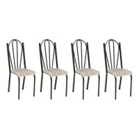 Kit 4 Cadeiras de Cozinha Alasca Estampado Rattan Pés de Ferro Cromo Preto - Pallazio