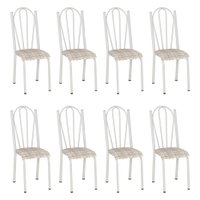 Kit 8 Cadeiras de Cozinha Alasca Estampado Rattan Pés de Ferro Branco - Pallazio