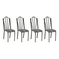 Kit 4 Cadeiras de Cozinha Alasca Estampado Preto Listrado Pés de Ferro Cromo Preto - Pallazio