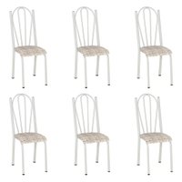 Kit 6 Cadeiras de Cozinha Alasca Estampado Rattan Pés de Ferro Branco - Pallazio