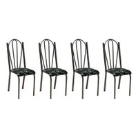 Kit 4 Cadeiras de Cozinha Alasca Estampado Preto Florido Pés de Ferro Cromo Preto - Pallazio